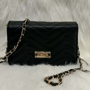 Bebe Black Quilted Wallet with Gold Accent
